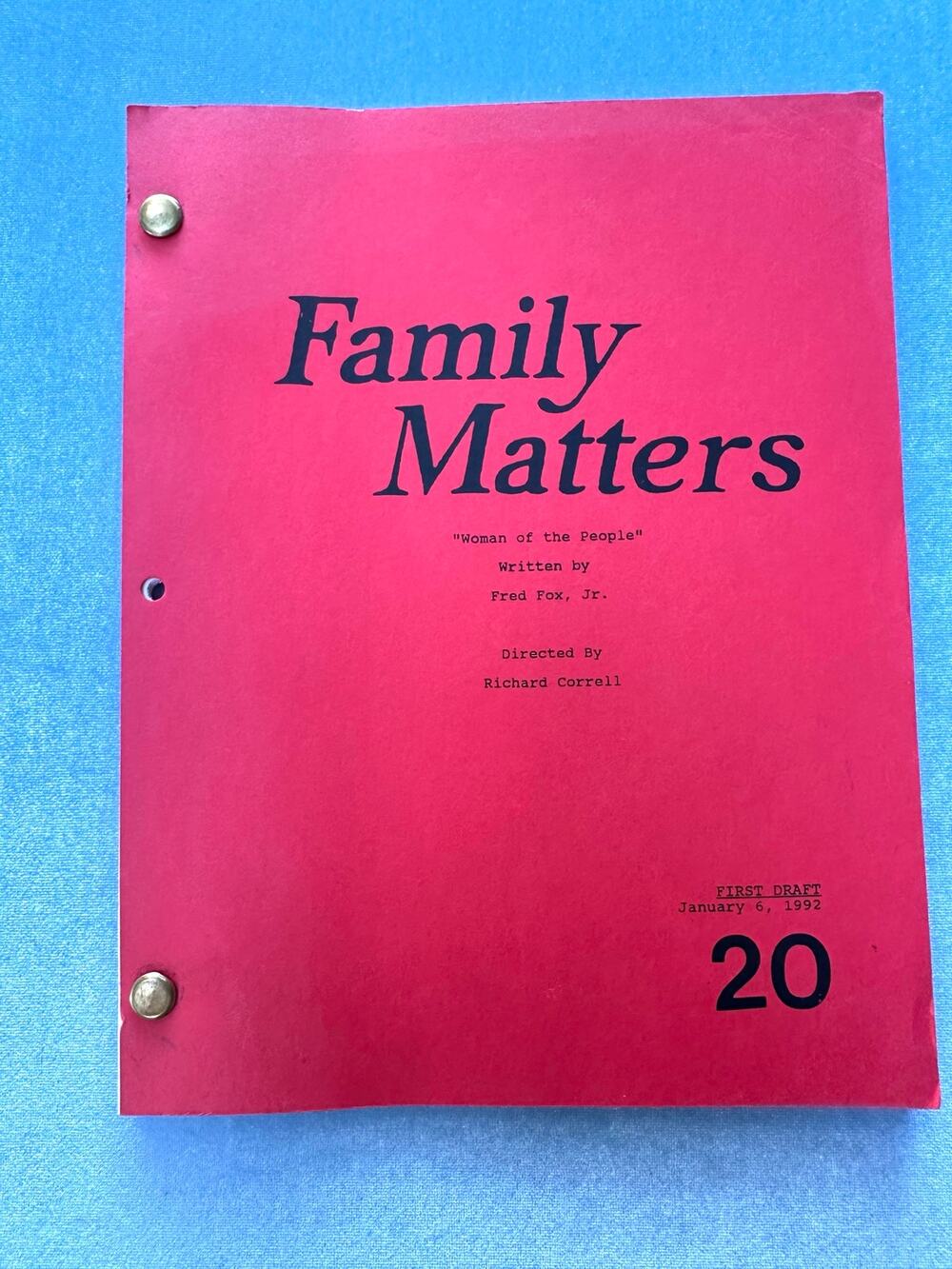 Family Matters Original TV Script First Draft 1992 Woman of the People Urkel